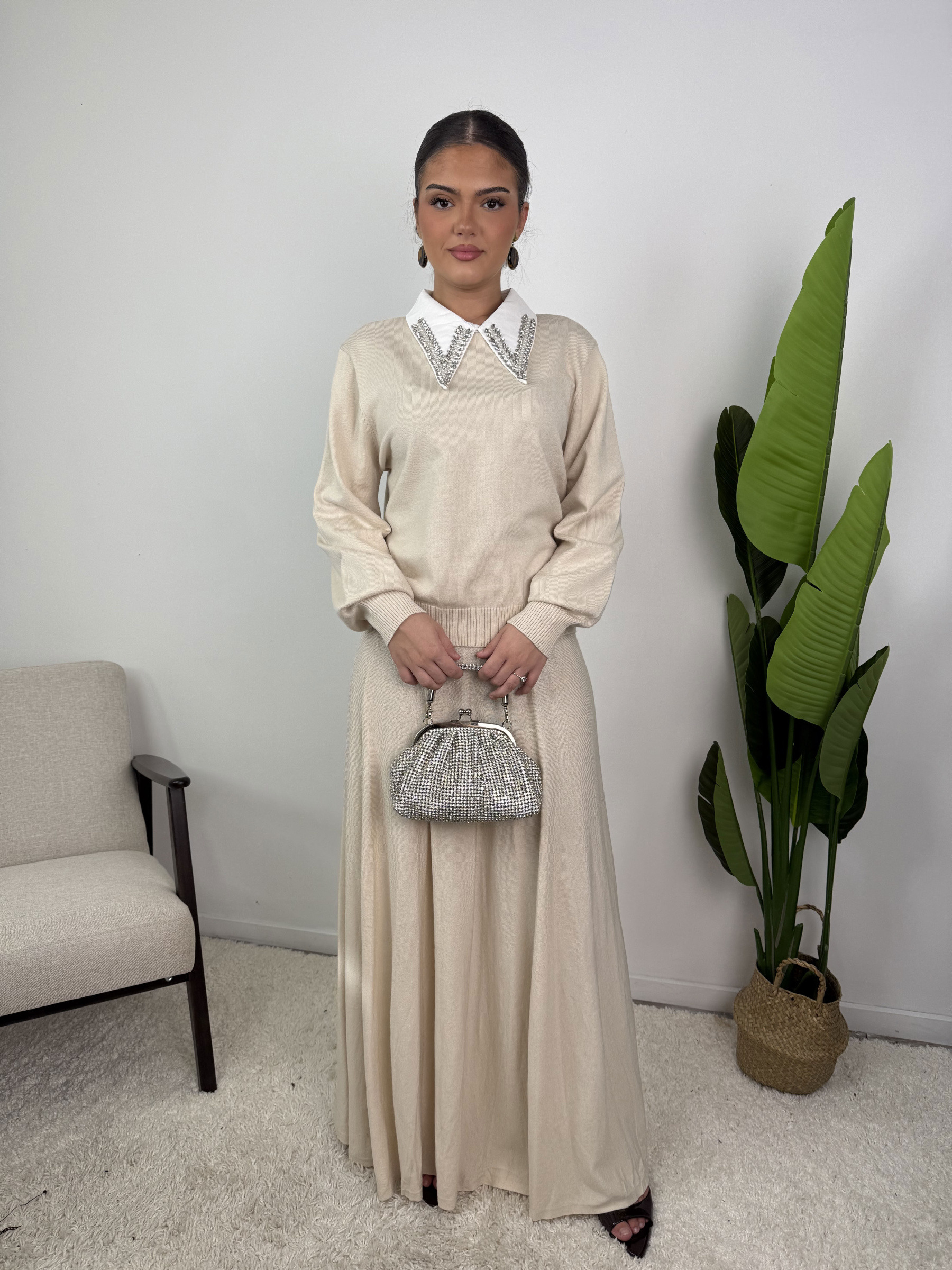 Grossiste White Icy by Shako - Ensemble Inès – Maille & jupe évasée