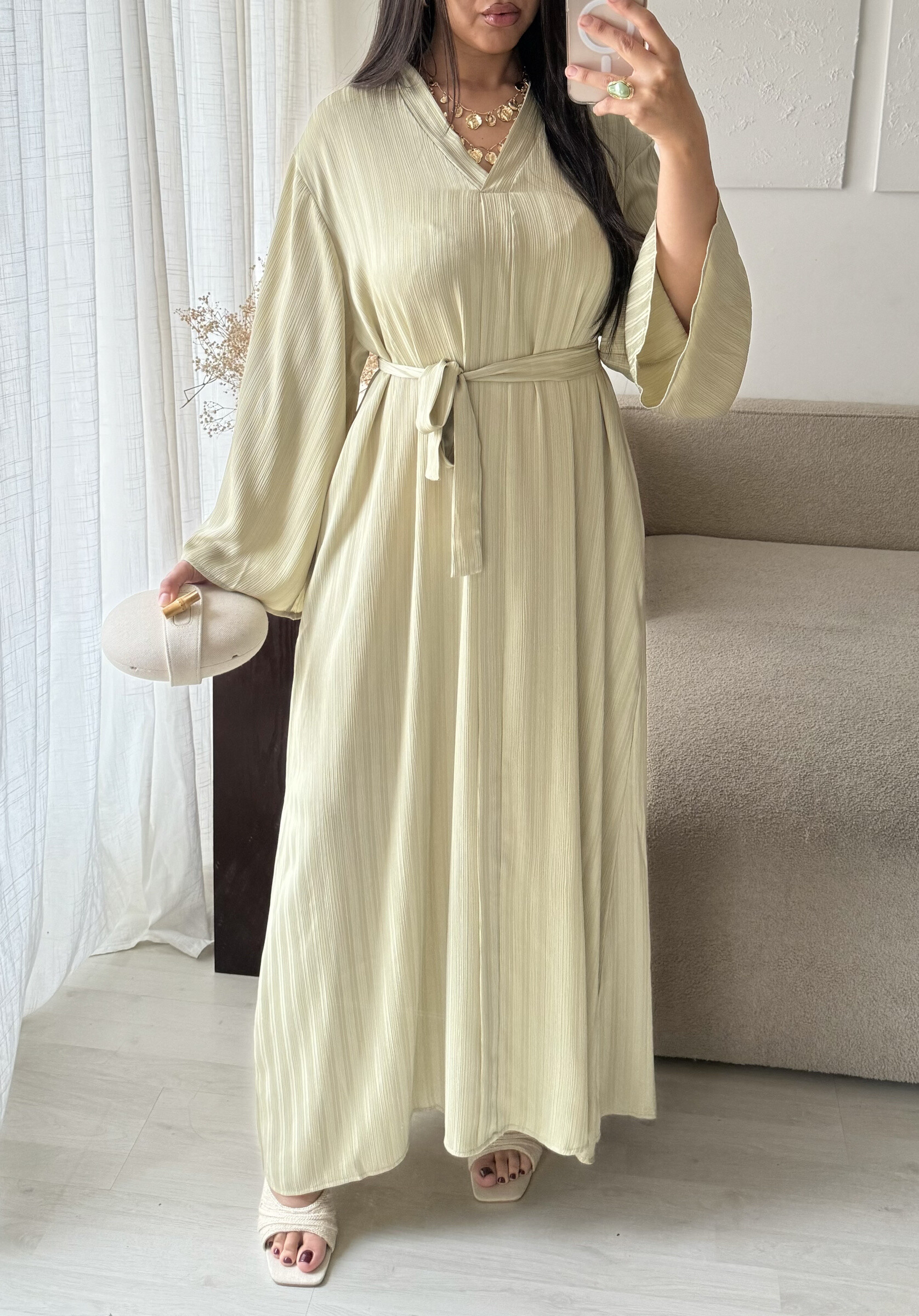 Grossista White Icy - Abaya a righe lunghe con cintura