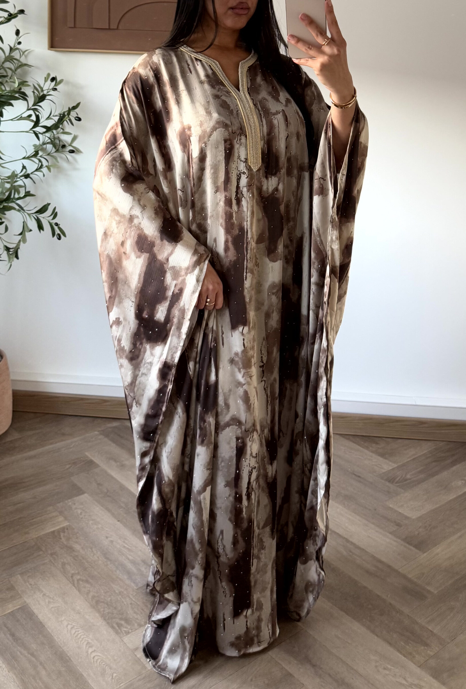 Grossista White Icy - Abito abaya stellato con strass