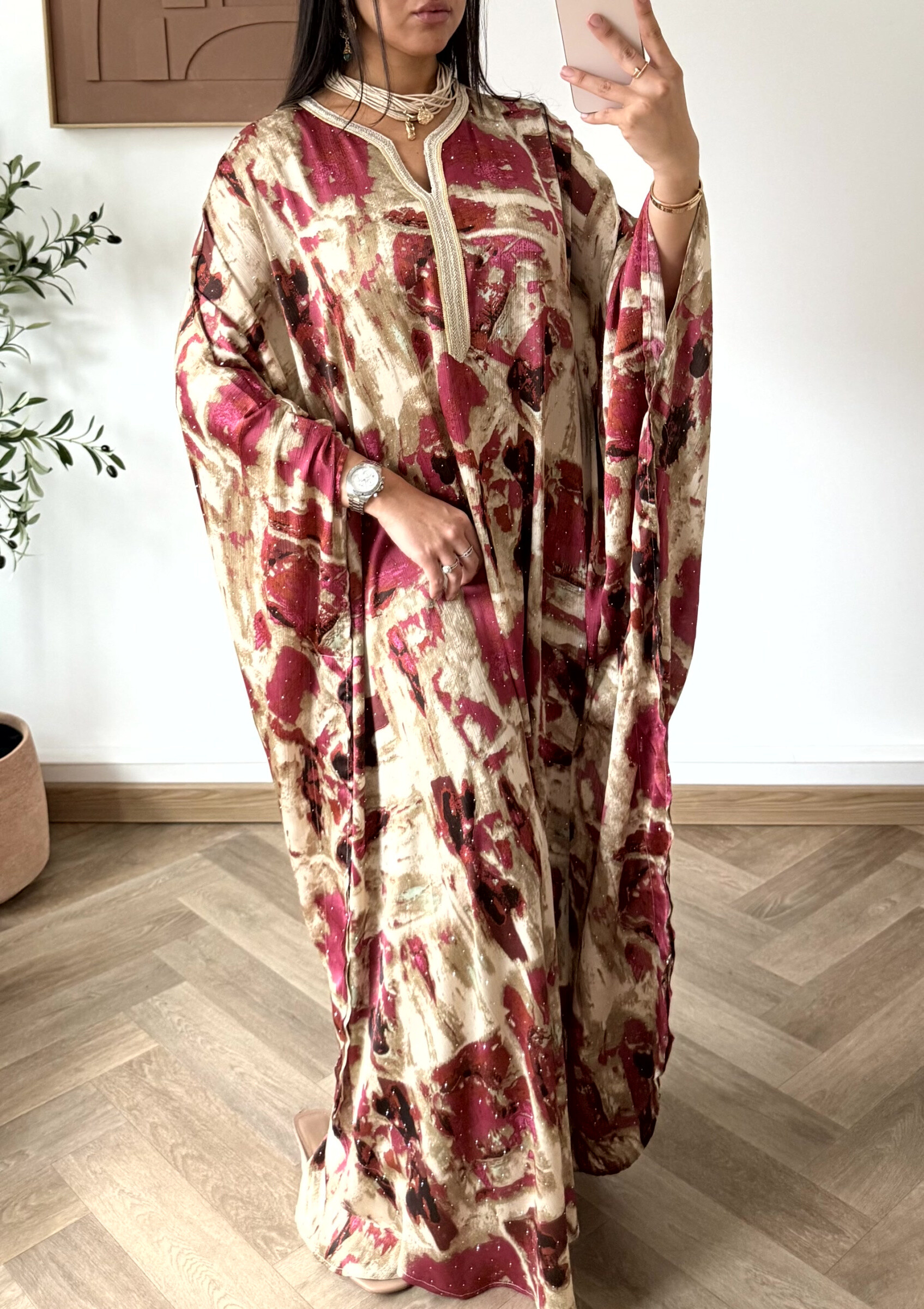 Grossista White Icy - Abito abaya stellato con strass