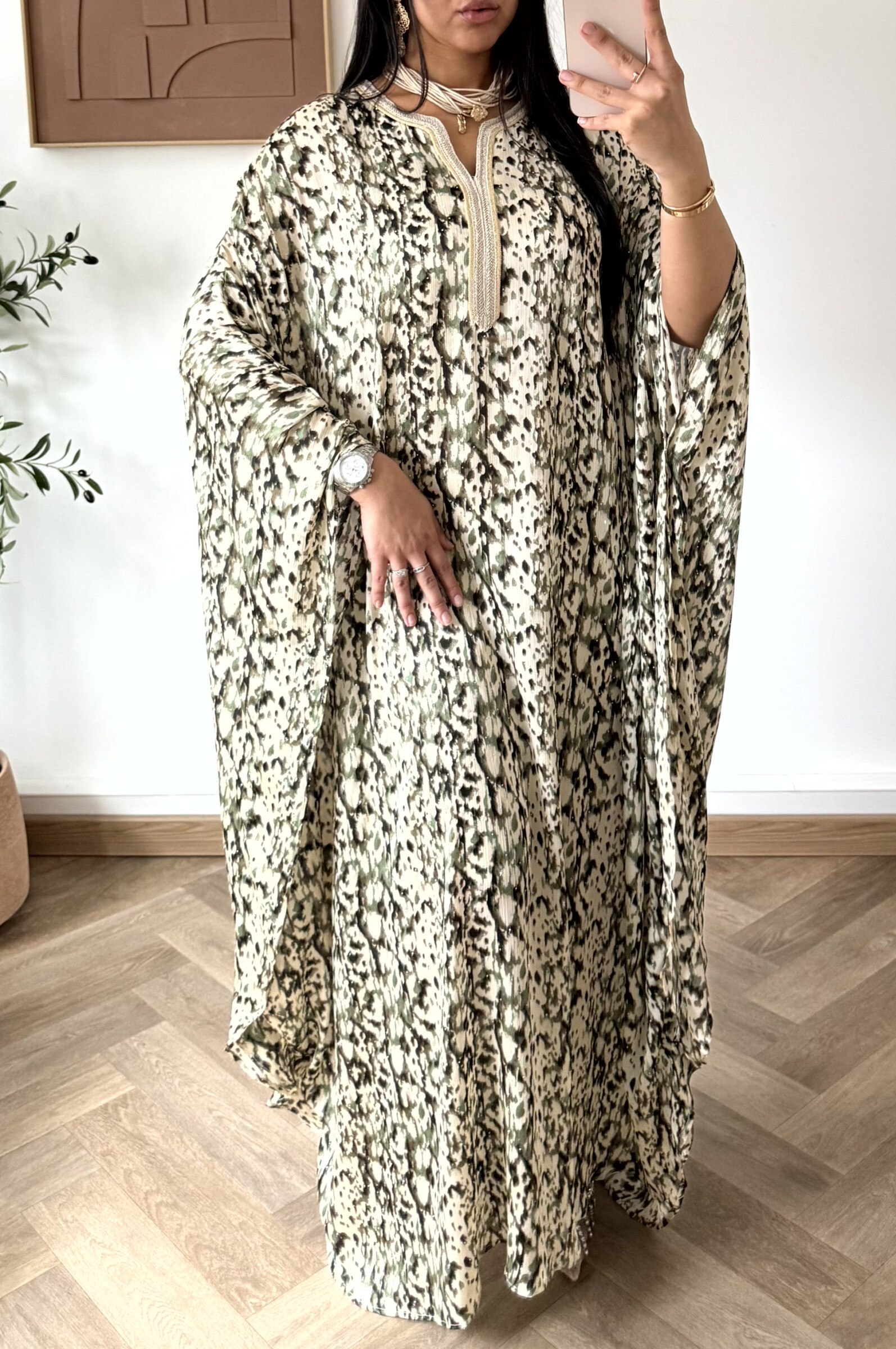 Grossista White Icy - Abito abaya stellato con strass