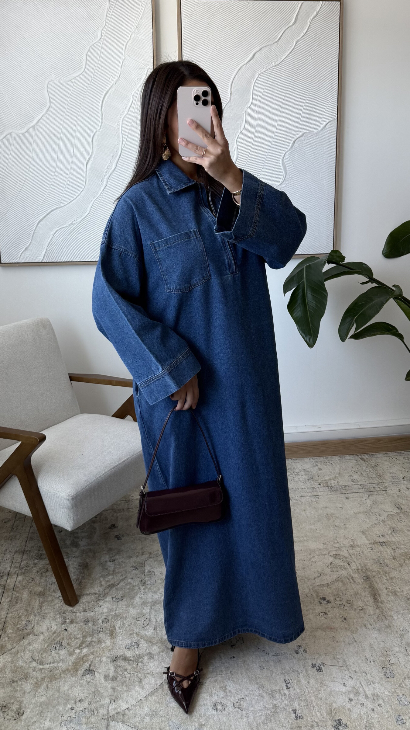 Wholesaler White Icy - Loose fit denim dress with zip collar
