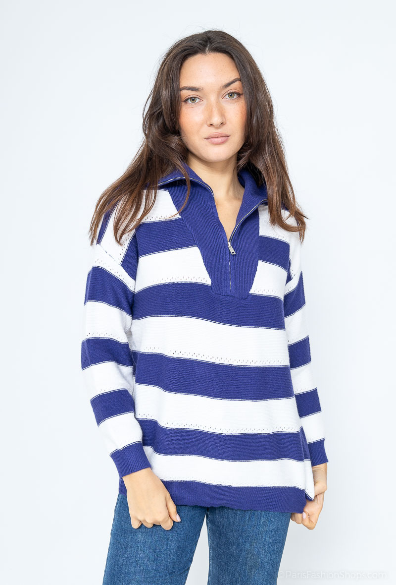 Mayorista WHOO - JERSEY RAYAS CUELLO CREMALLERA