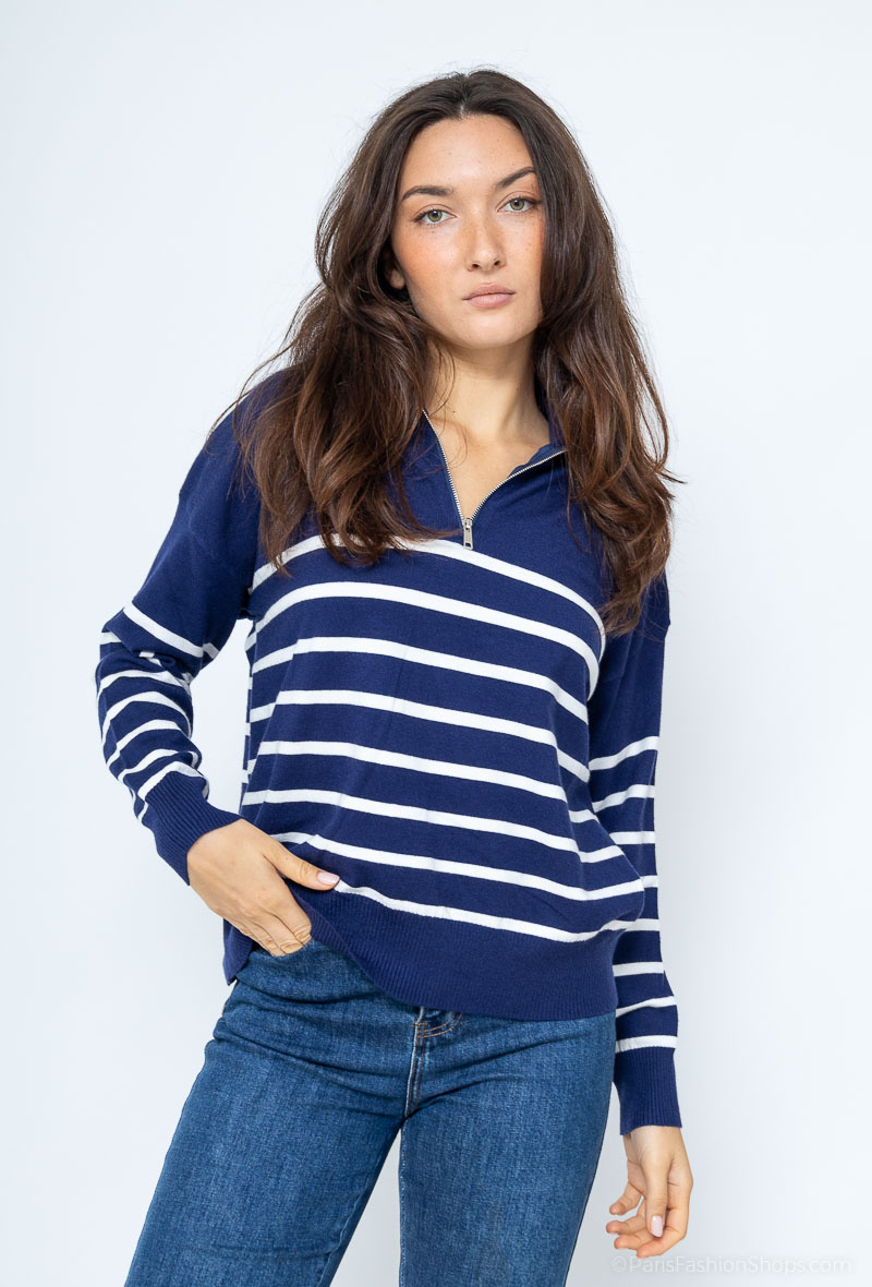 Mayorista WHOO - JERSEY RAYAS CUELLO CREMALLERA