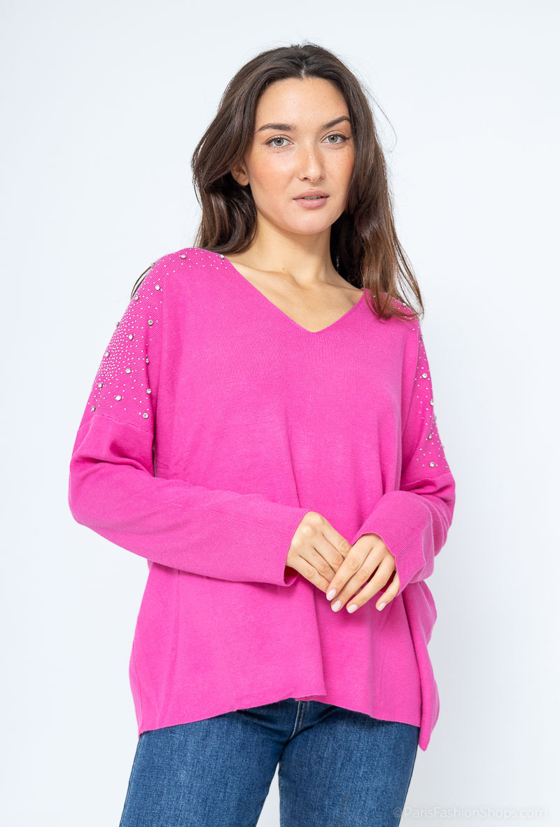 Mayorista WHOO - Suéter con cuello en V y strass