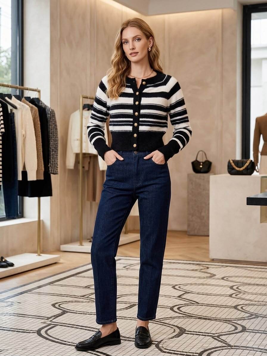 Grossiste WHOO - Pull femme avec rayures et boutons dorés