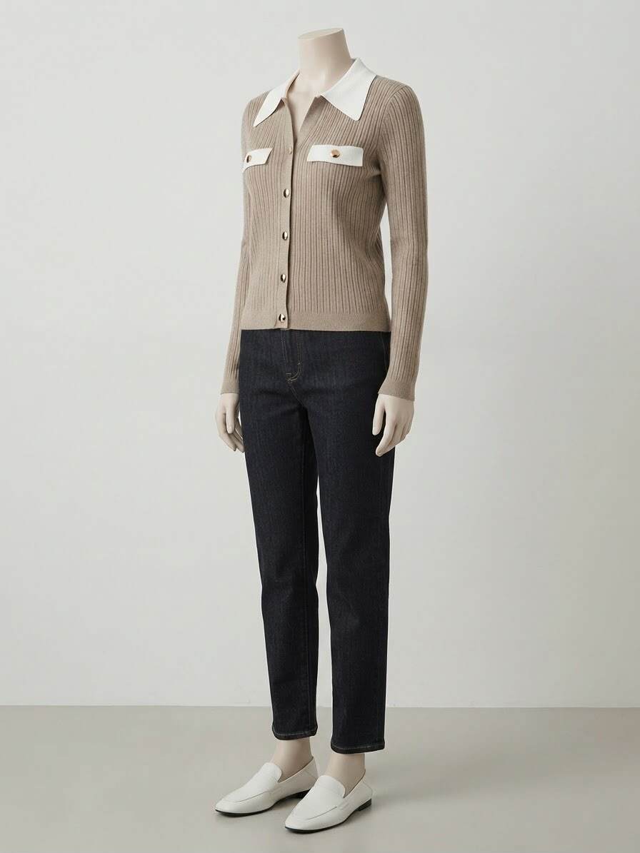 Wholesaler WHOO - Ribbed sweater with contrasting collar and buttons