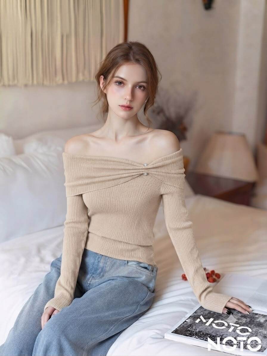 Grossiste WHOO - Pull bardot avec une perle