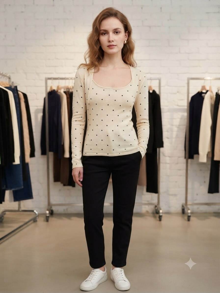 Grossiste WHOO - Pull col carré avec petits points