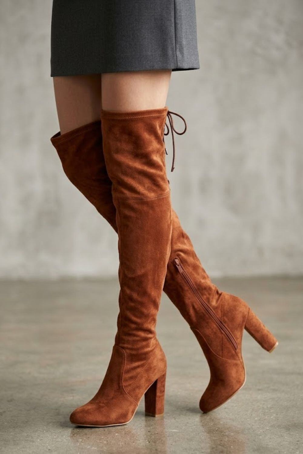 Wholesaler WILADY - Suede heeled over-the-knee boots with drawstring