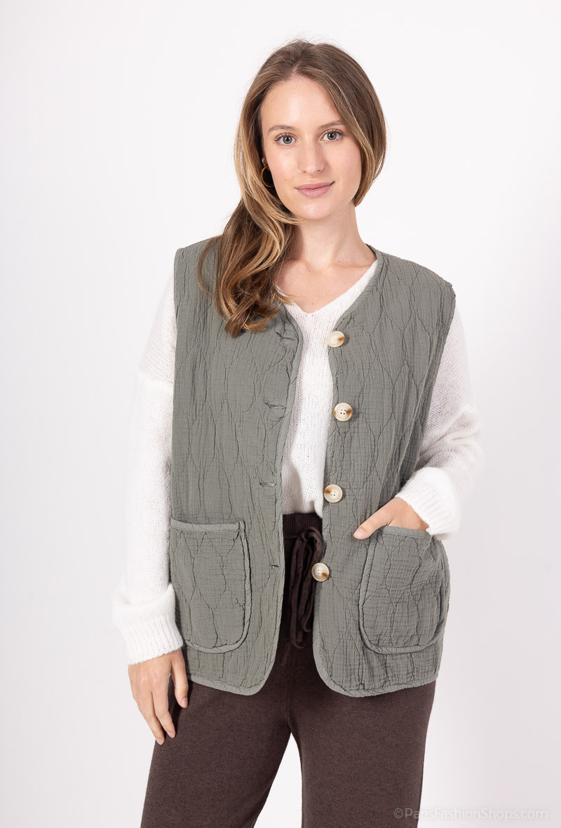 Grossista Willow - Gilet senza maniche con bottoni in mussola di cotone