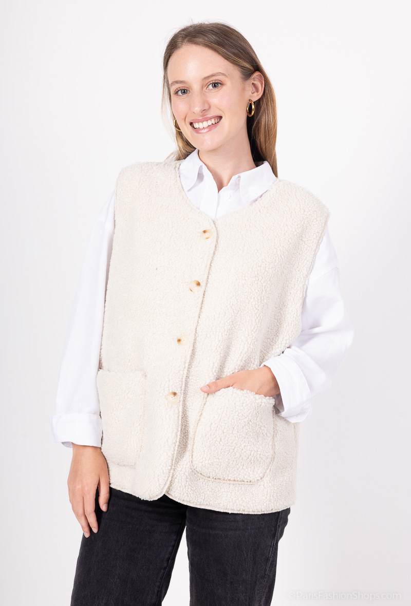 Grossiste Willow - Gilet moutonné sans manches et boutonné