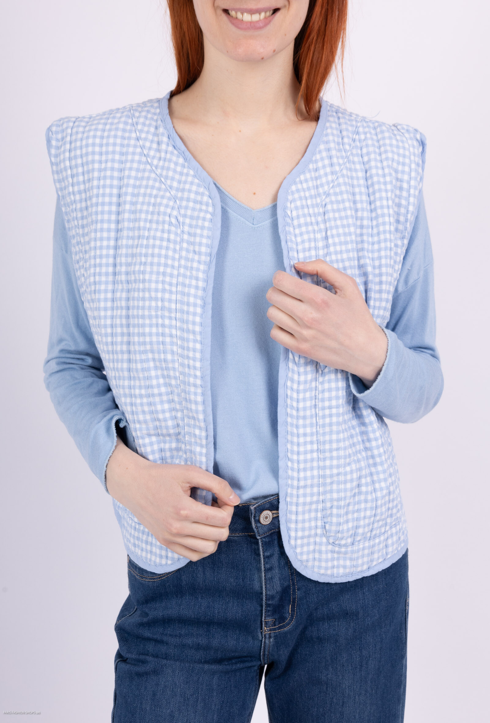 Großhändler Willow - Ärmellose Jacke aus Baumwollgaze mit feinen Streifen
