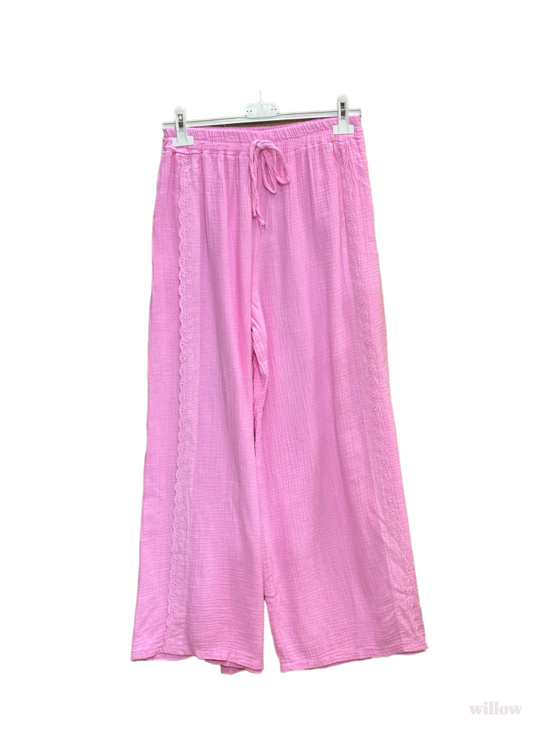 Mayorista Willow - Pantalón con bordado inglés en gasa de algodón.