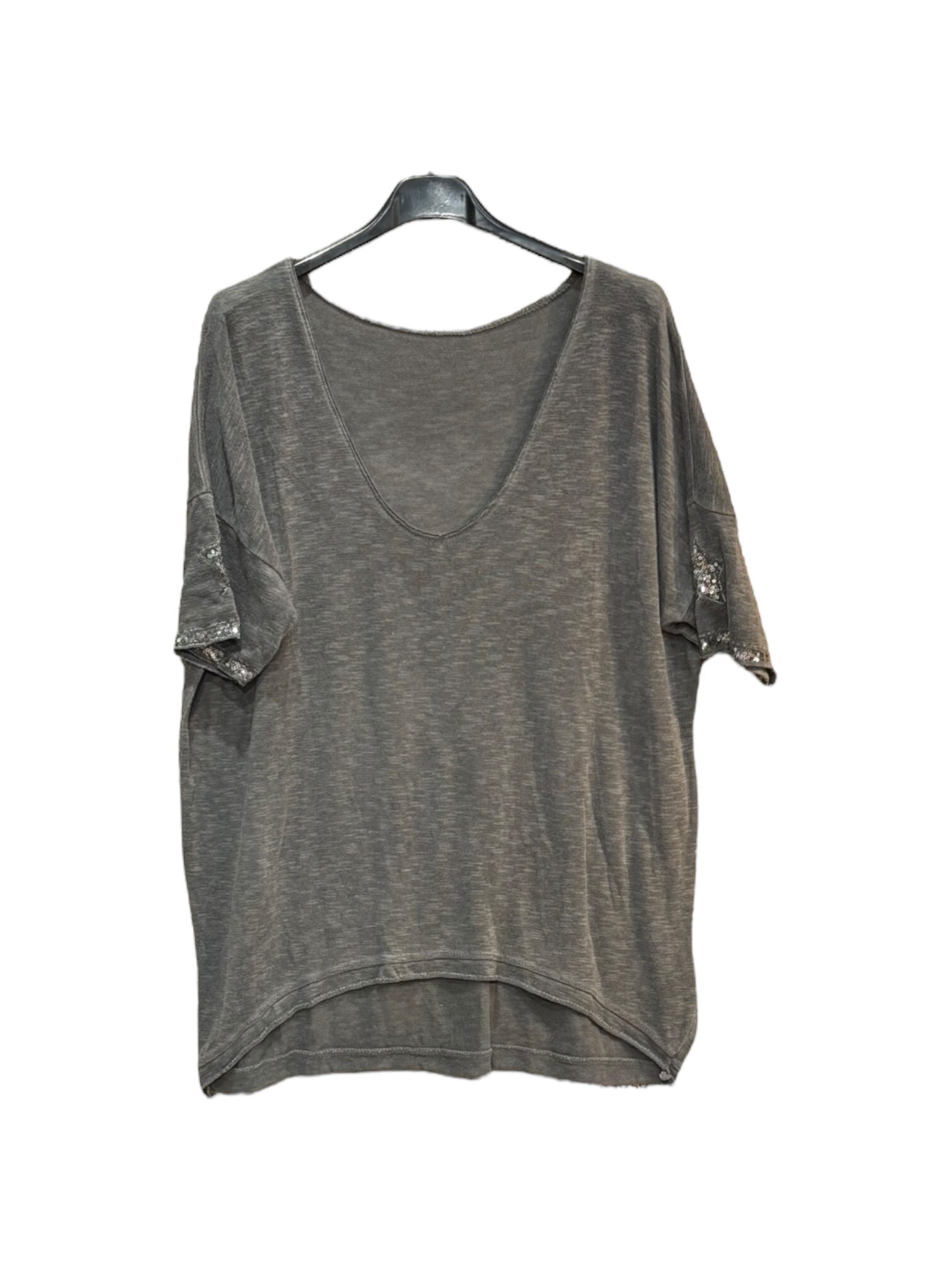 Grossiste 3 filles d'avril - Sweat manches courtes délavé en coton "Etoiles sequins" sur les manches
