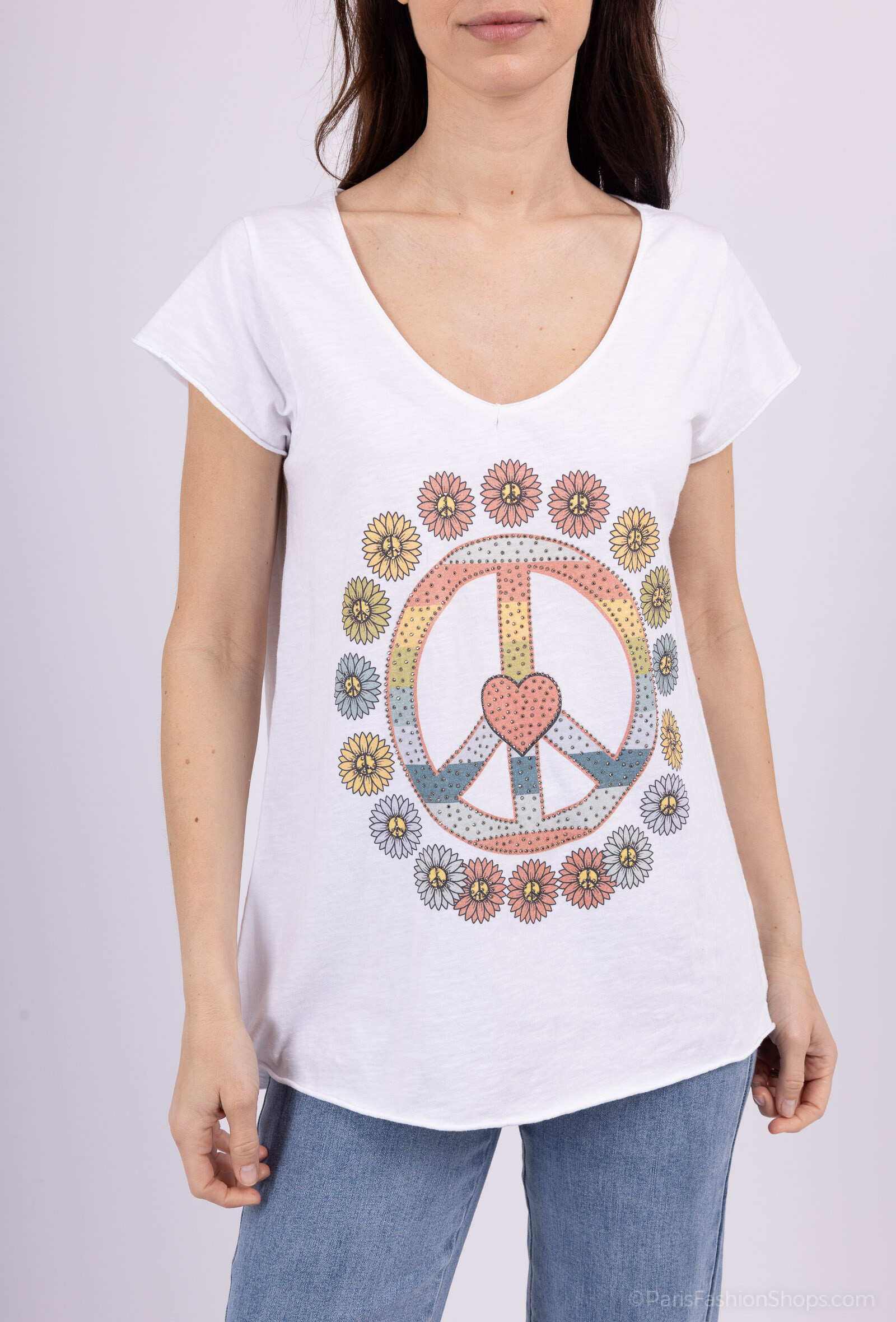 Wholesaler Willow - Rhinestone peace t-shirt