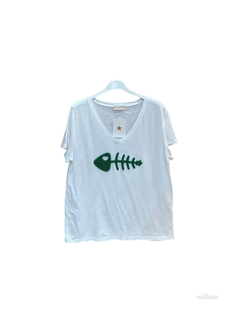Wholesaler Willow - Embroidered fish cotton t-shirt