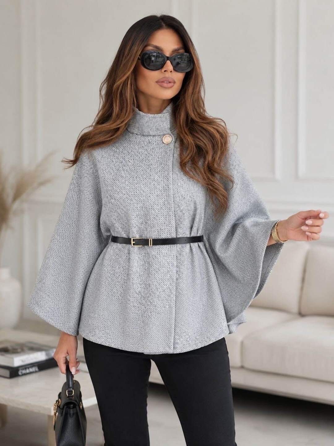 Mayorista Willy Z - Poncho con cinturón y cuello alto