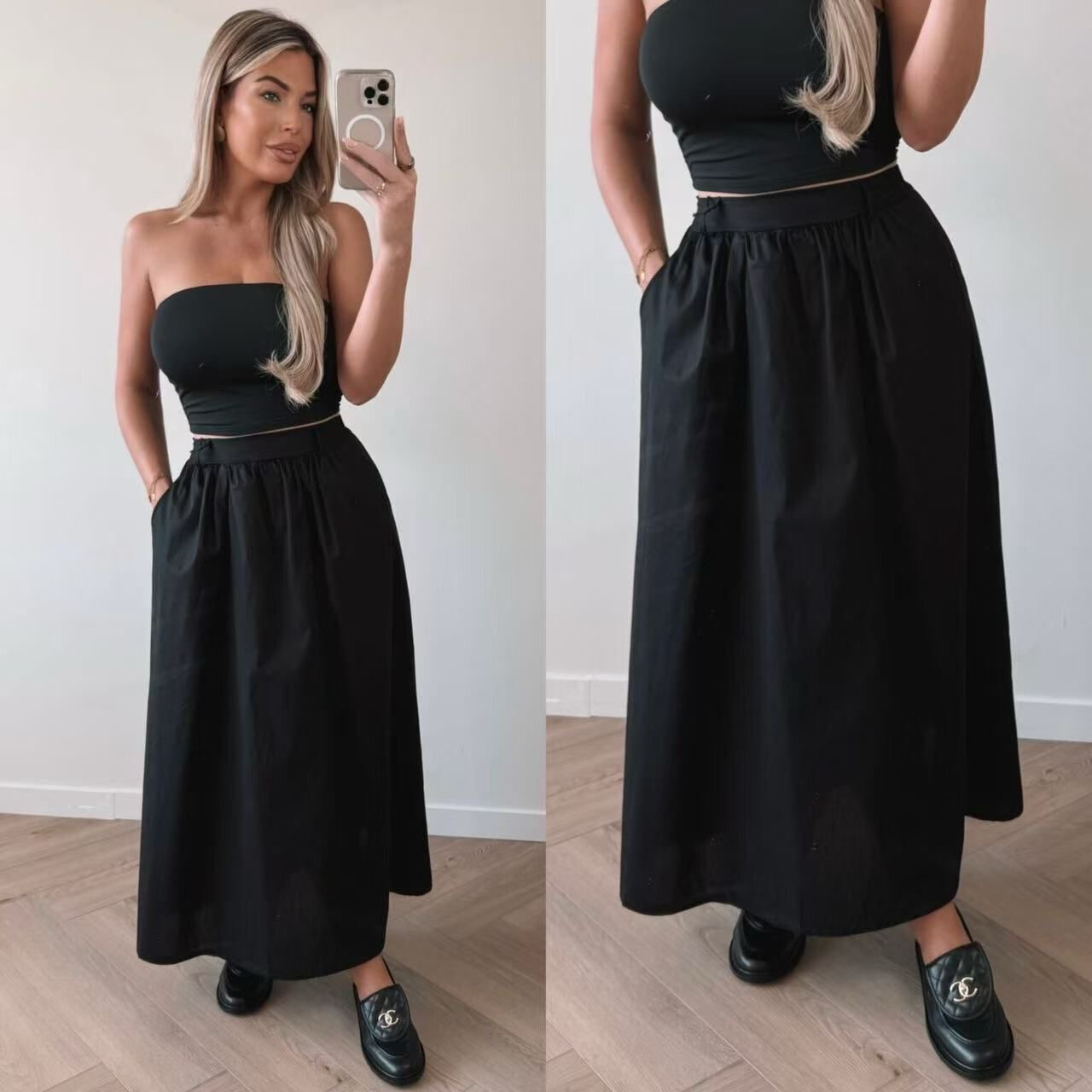 Elegant poplin skirt, 97% cotton, hint of elastane. Perfect for summer. Made in Italy, Spring/Summer 2025 collection.