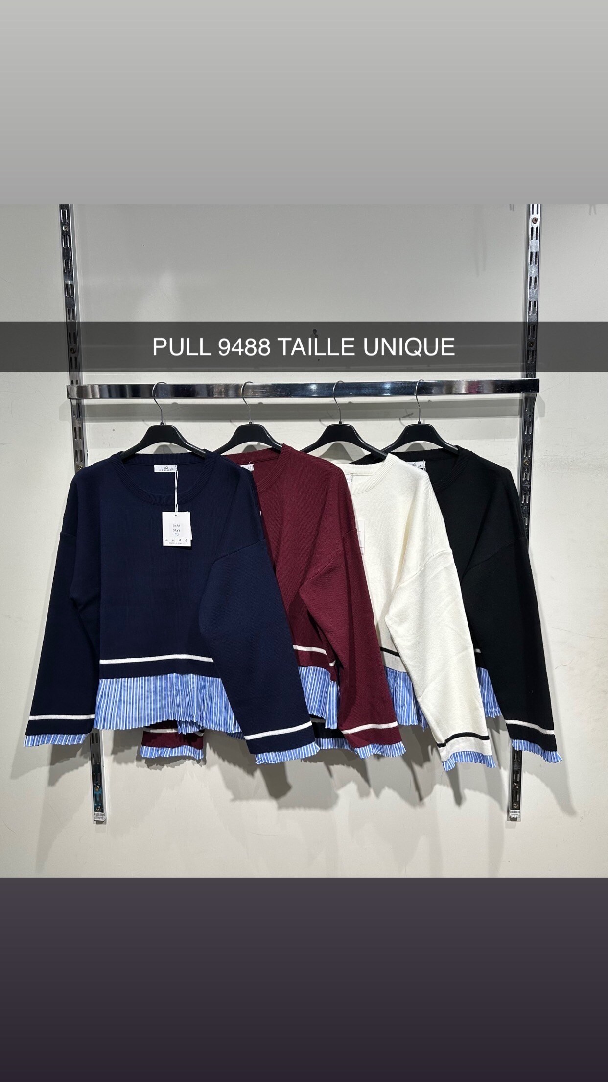 Loose sweater 9488, perfect for autumn, viscose and polyester, made in Italy, softness and style with striped hem.