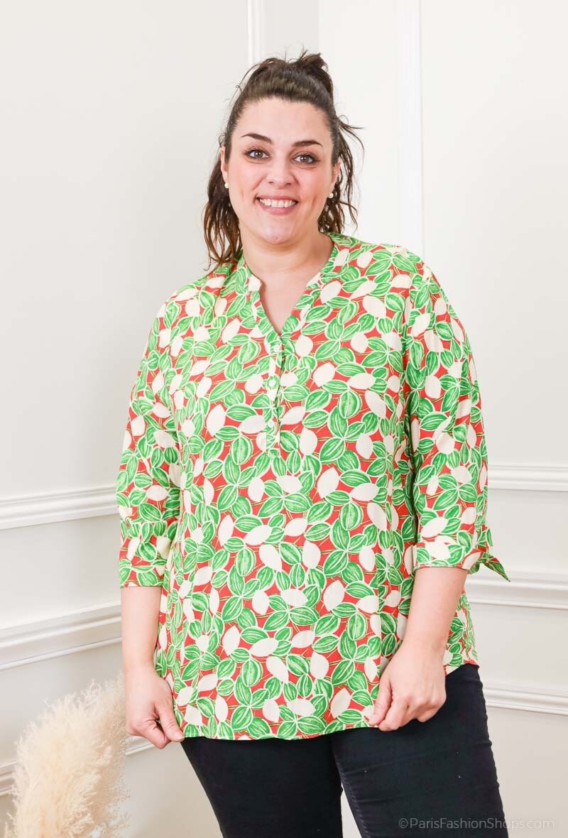 Grossista World Fashion - Camicia GT fluida e casual con maniche 3/4 - stampa foglie