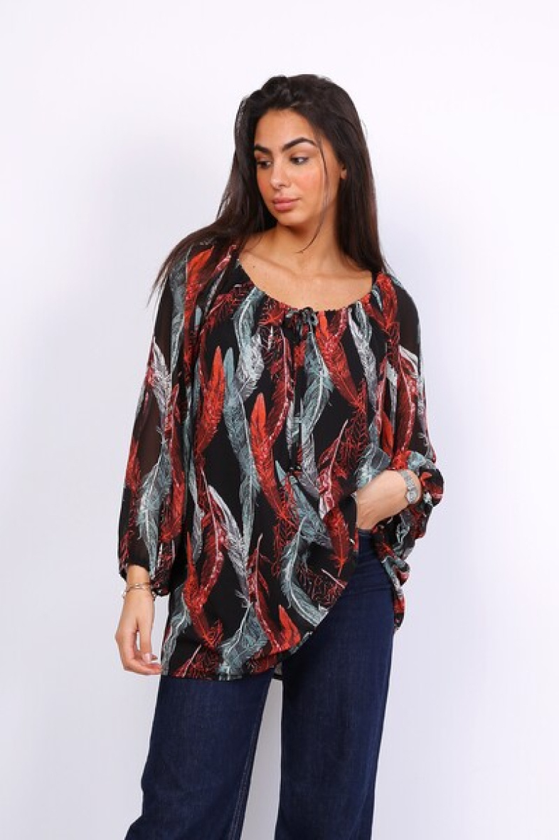 Grossiste World Fashion - Blouse fluide & casual GT manches longues - Imprimé feuillage
