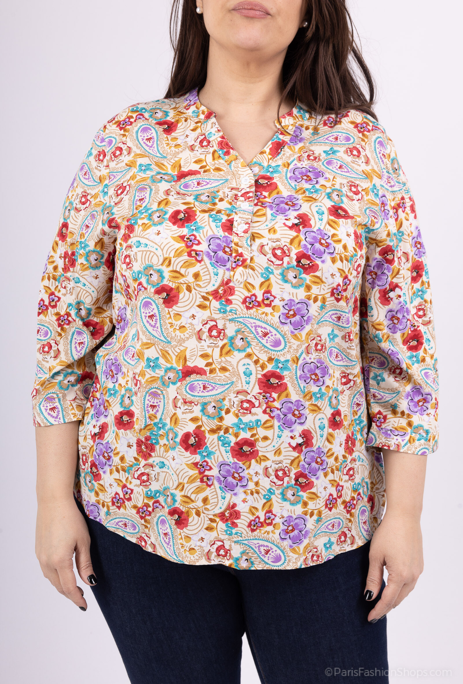 Grossiste World Fashion - Blouse fluide & casual GT manches 3/4 - Imprimé petites fleurs