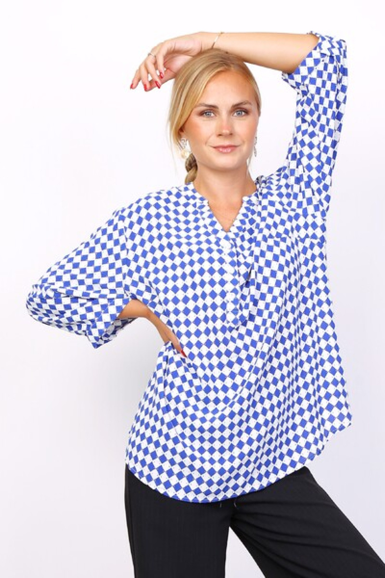 Mayorista World Fashion - Blusa fluida y casual con mangas 3/4 - Estampado de cuadros