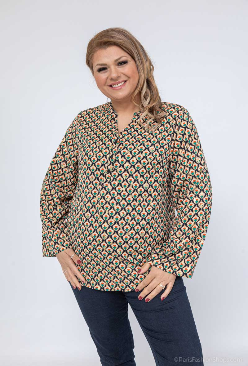 Grossiste World Fashion - Blouse fluide & casual GT manches longues avec dorée - Imprimé