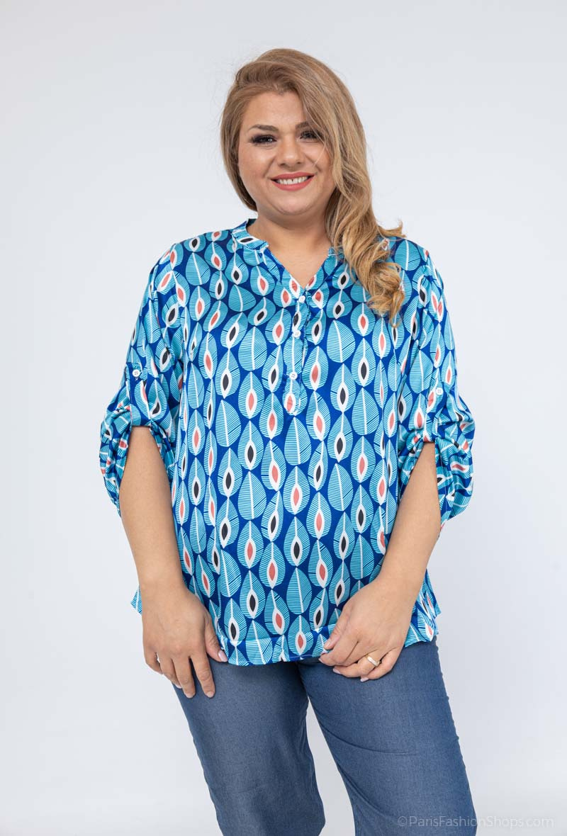 Grossiste World Fashion - Blouse fluide & casual GT avec de la soie et manches longues - Imprimé feuilles