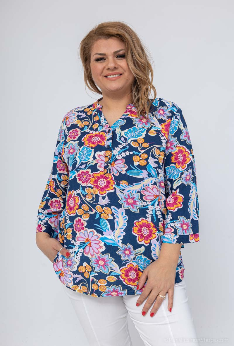 Grossiste World Fashion - Blouse fluide & casual GT manches 3/4 - Imprimé fleurs