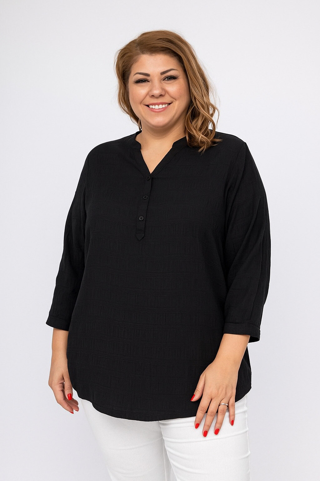 Großhändler World Fashion - Fließende & lässige GT-Bluse mit 3/4-Ärmeln - Uni