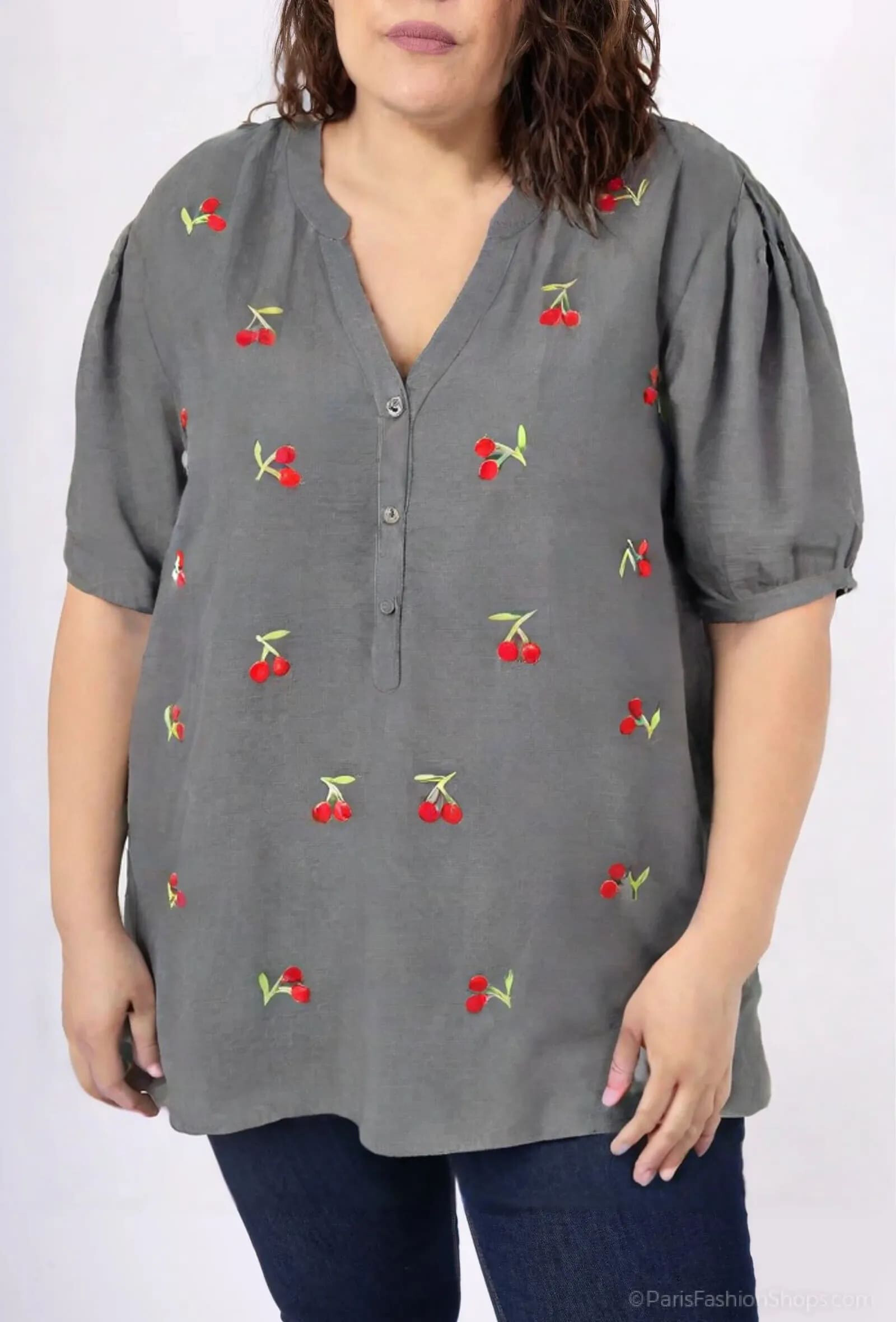 Großhändler World Fashion - Damen Baumwollbluse in Übergröße Kurzarm - Elegant und Bequem