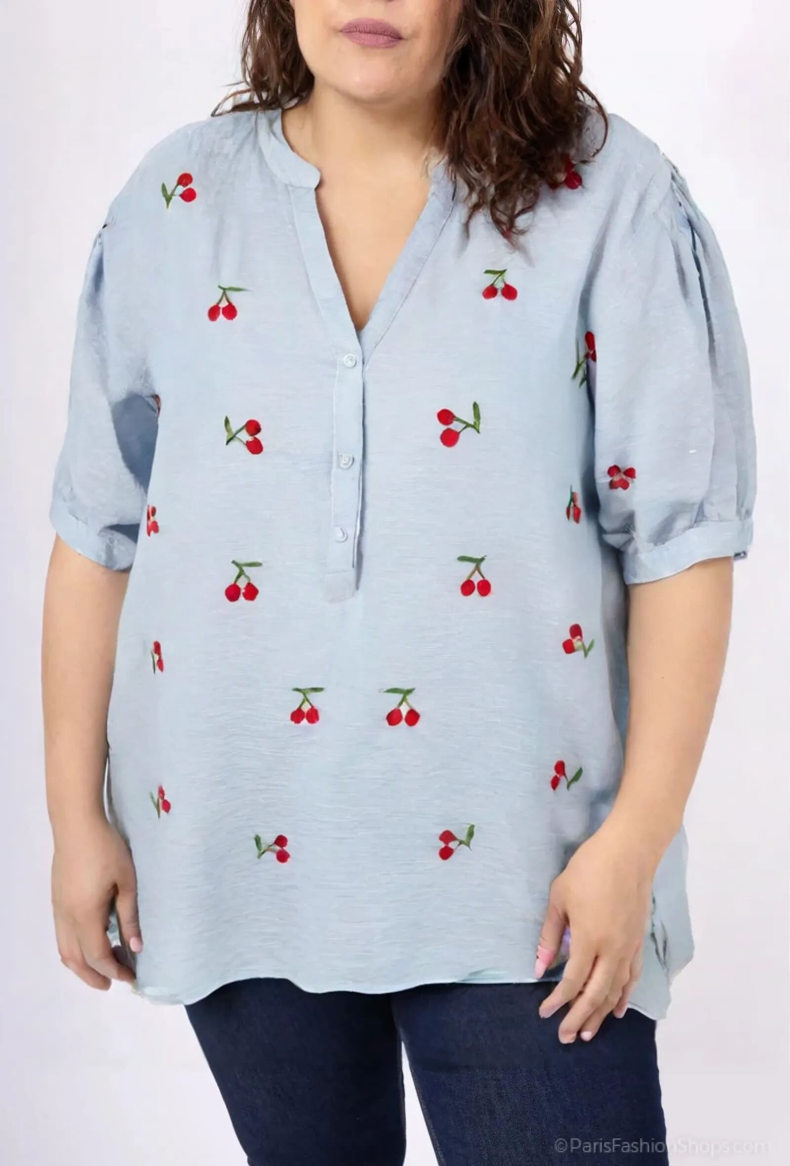 Großhändler World Fashion - Damen Baumwollbluse in Übergröße Kurzarm - Elegant und Bequem