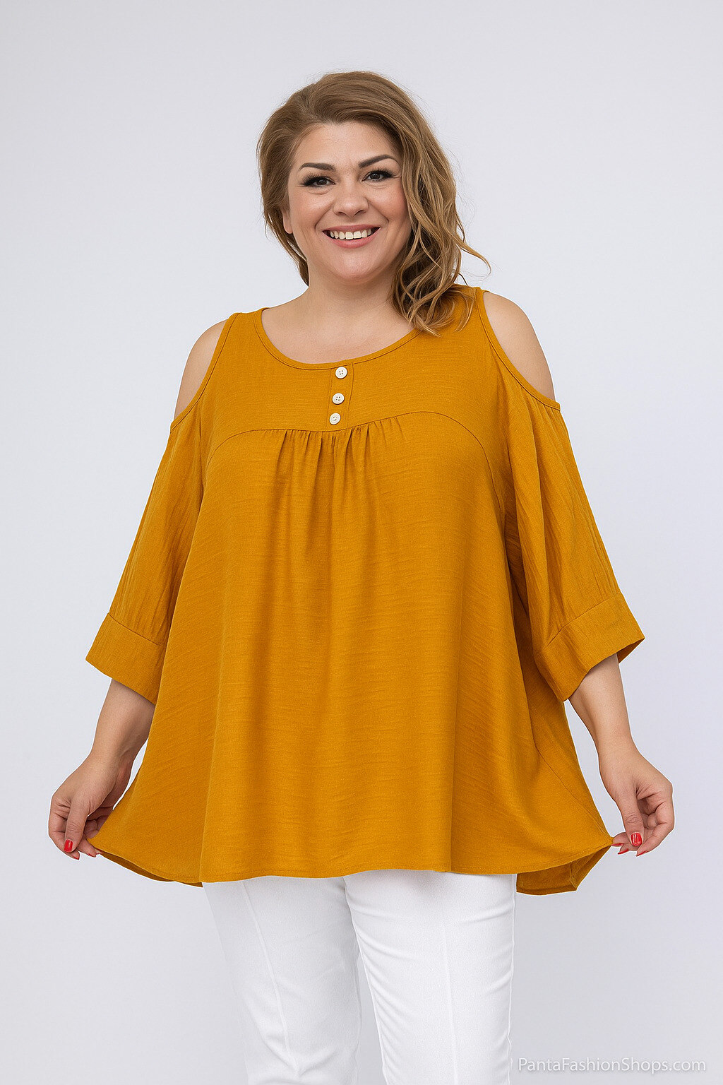 Großhändler World Fashion - Fließende & lässige GT-Bluse mit 3/4-Ärmeln - Uni