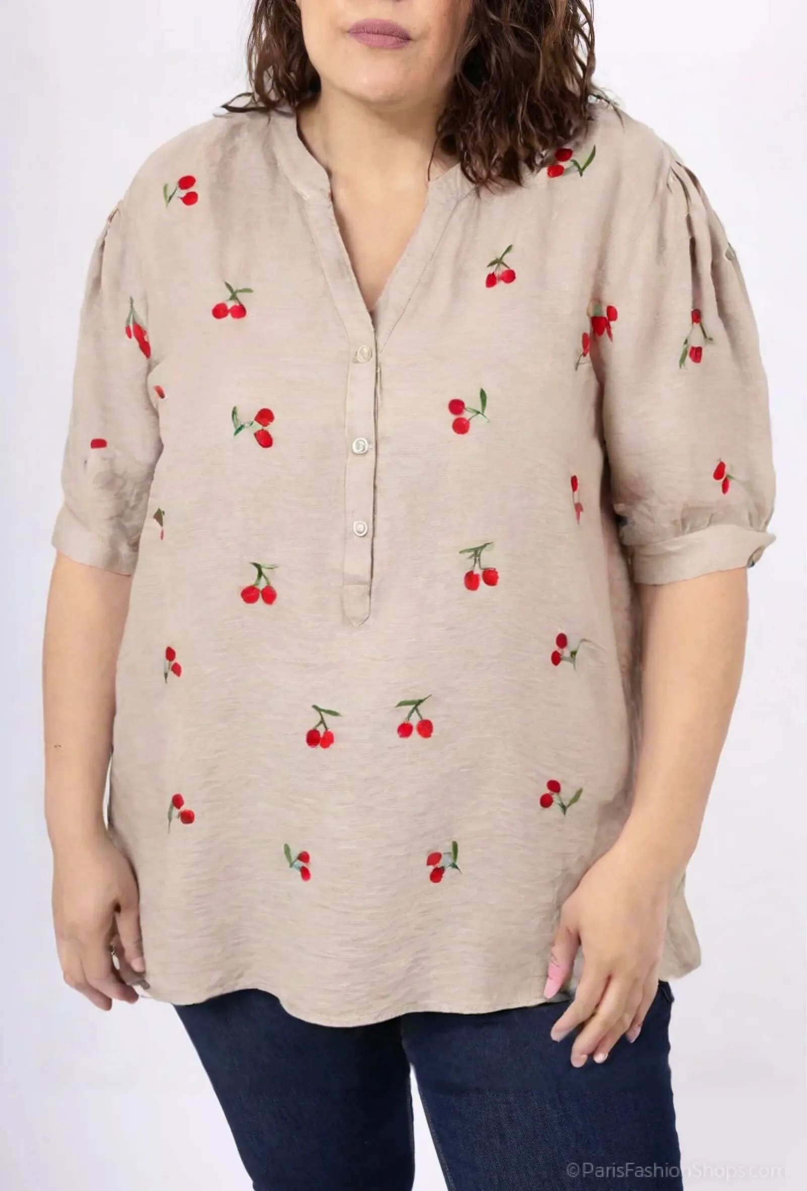 Großhändler World Fashion - Damen Baumwollbluse in Übergröße Kurzarm - Elegant und Bequem