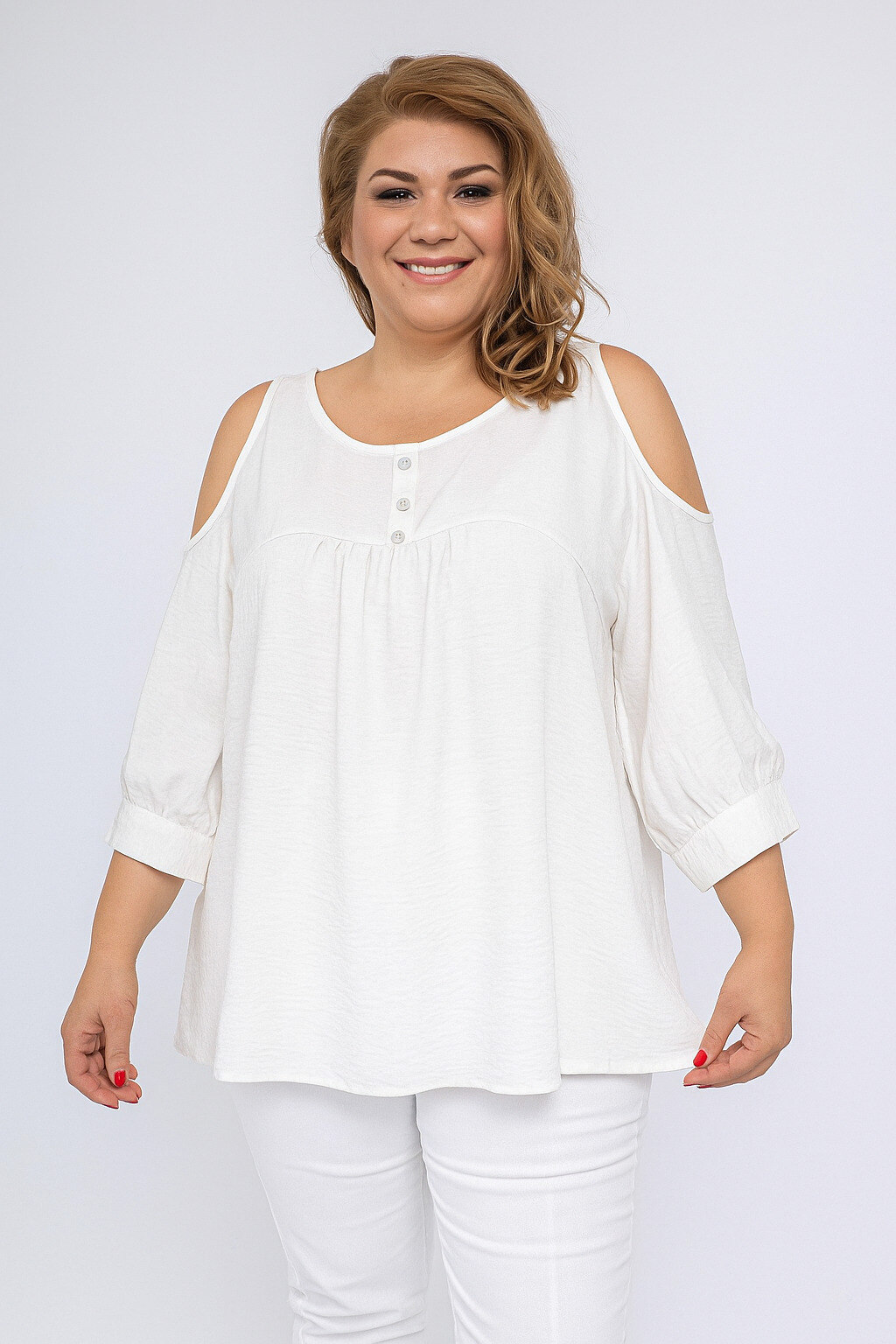 Großhändler World Fashion - Fließende & lässige GT-Bluse mit 3/4-Ärmeln - Uni