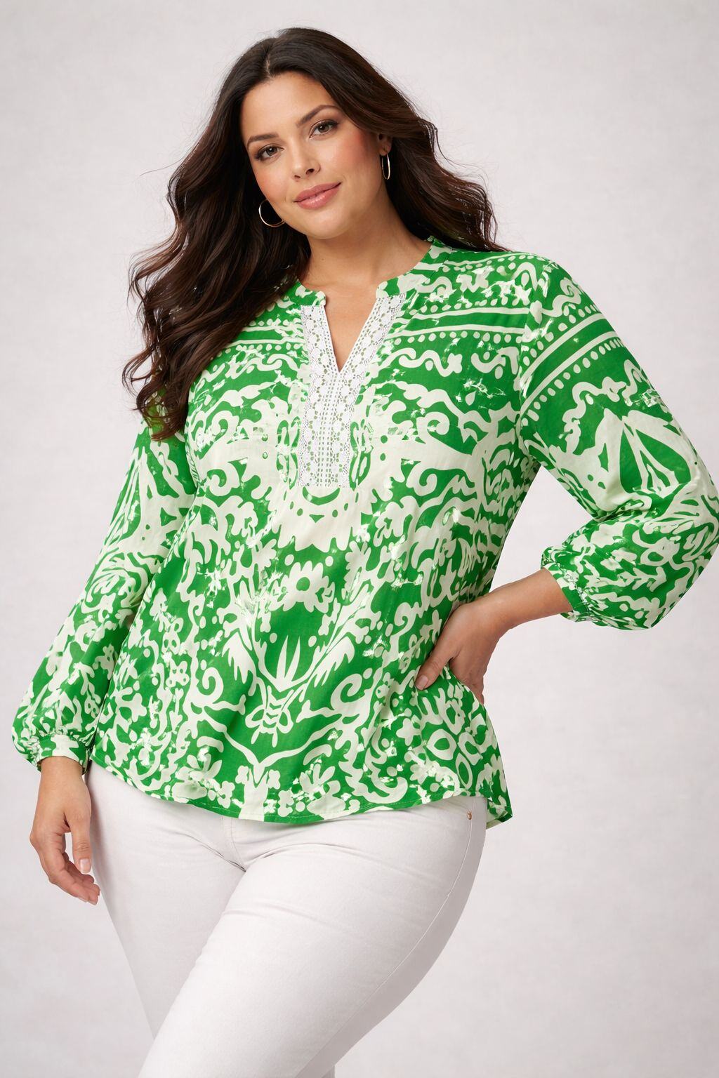 Mayorista World Fashion - Blusa fluida y casual Talla Grande de manga larga - Estampada