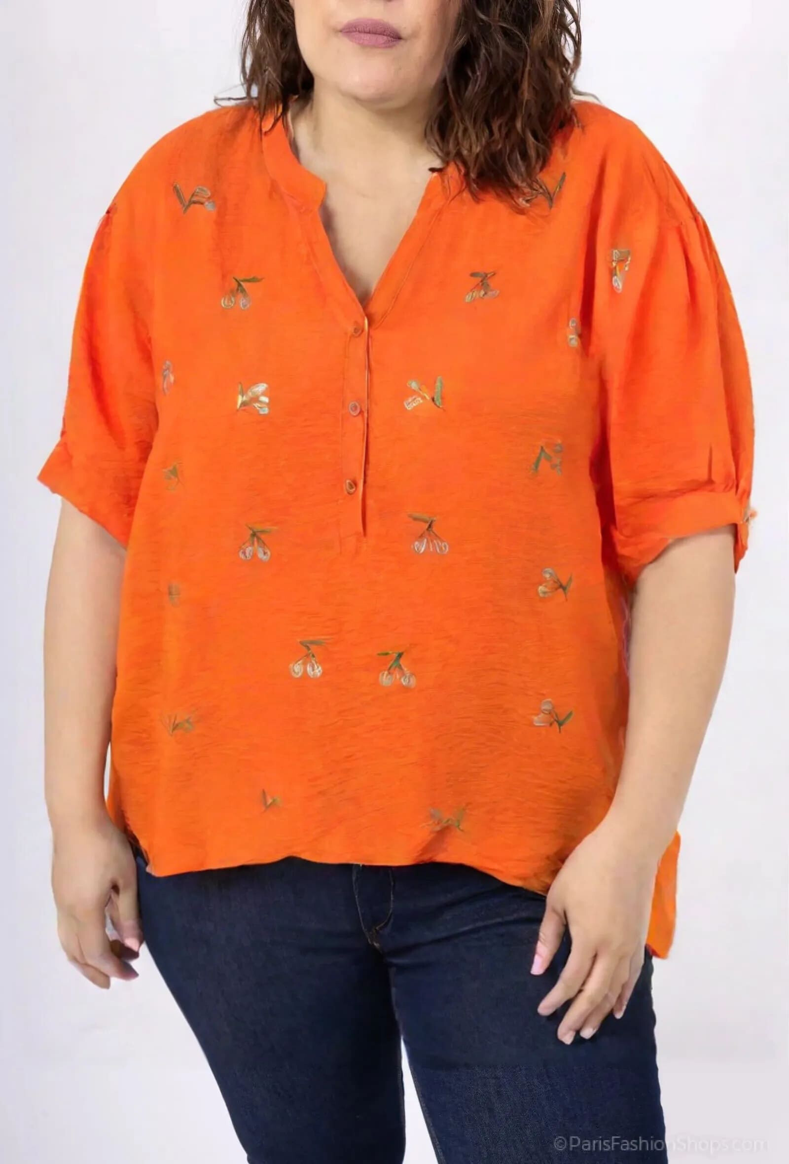 Großhändler World Fashion - Damen Baumwollbluse in Übergröße Kurzarm - Elegant und Bequem