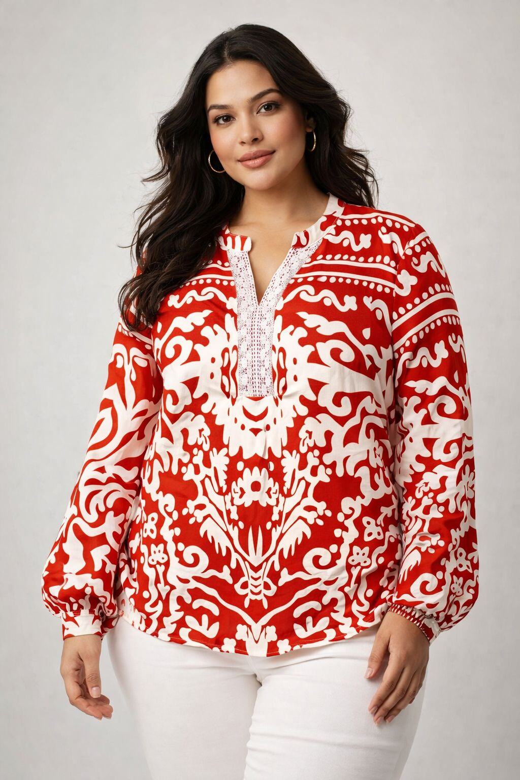 Mayorista World Fashion - Blusa fluida y casual Talla Grande de manga larga - Estampada