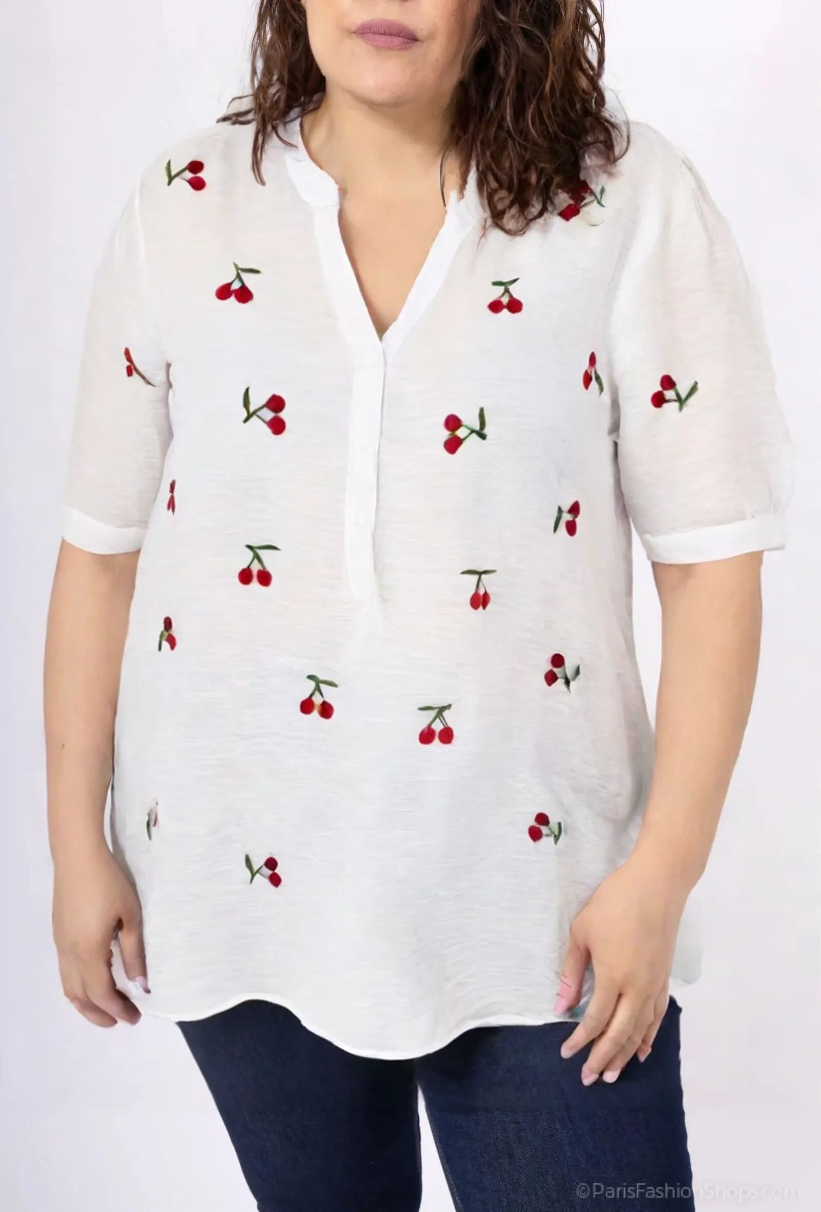 Großhändler World Fashion - Damen Baumwollbluse in Übergröße Kurzarm - Elegant und Bequem