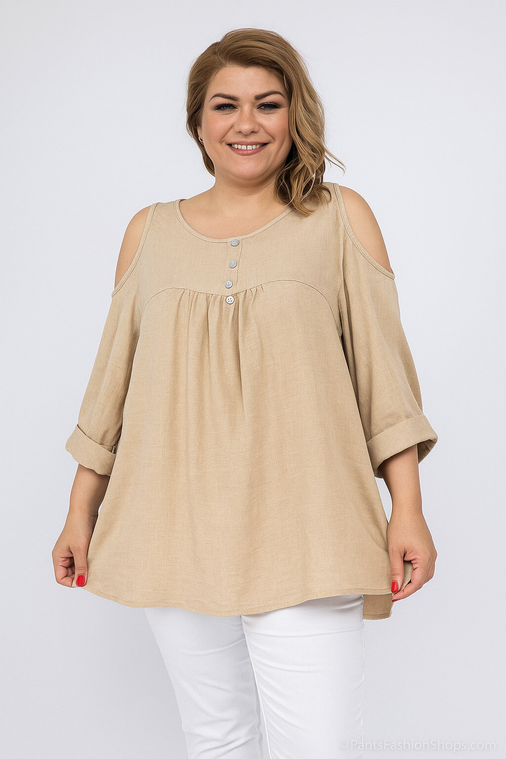 Großhändler World Fashion - Fließende & lässige GT-Bluse mit 3/4-Ärmeln - Uni