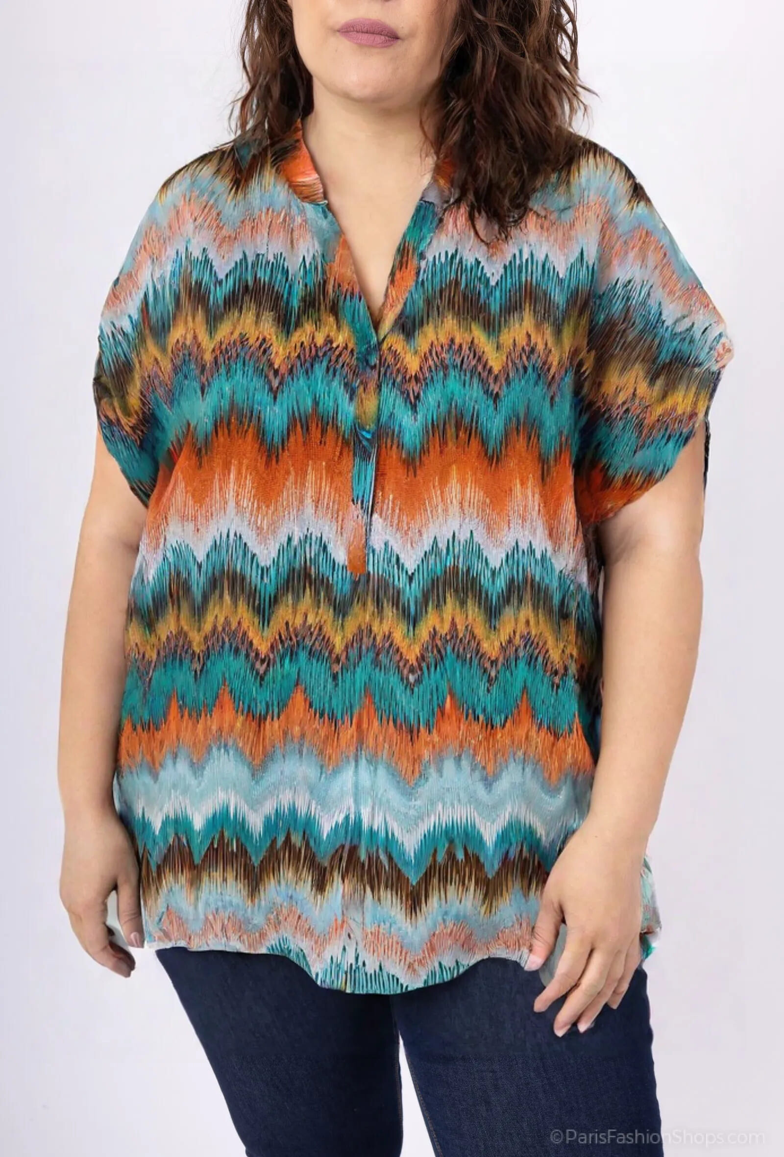 Großhändler World Fashion - Damen Baumwollbluse in Übergröße mit kurzen Ärmeln - Elegant und Bequem