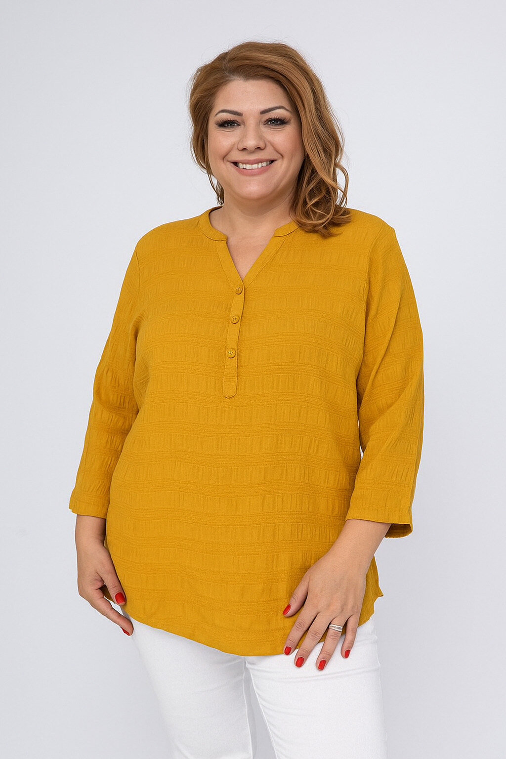 Großhändler World Fashion - Fließende & lässige GT-Bluse mit 3/4-Ärmeln - Uni