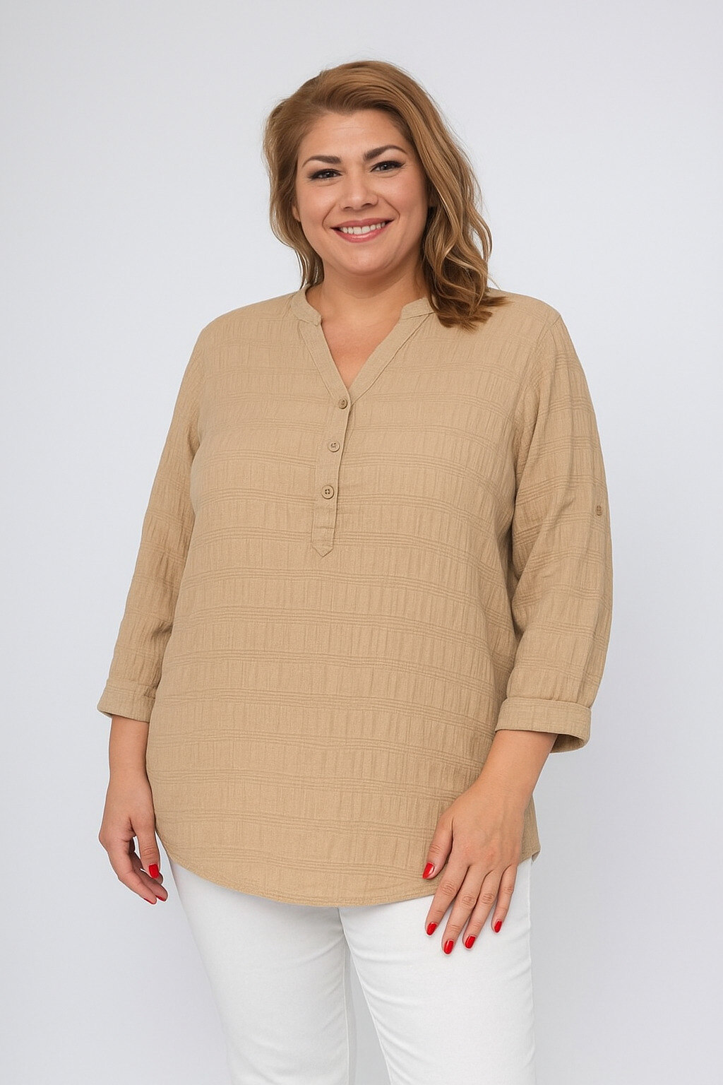 Großhändler World Fashion - Fließende & lässige GT-Bluse mit 3/4-Ärmeln - Uni
