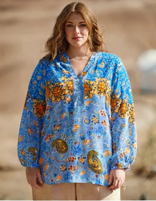 Wholesaler World Fashion - Large -size women's blouse long sleeves - elegant and comfortable