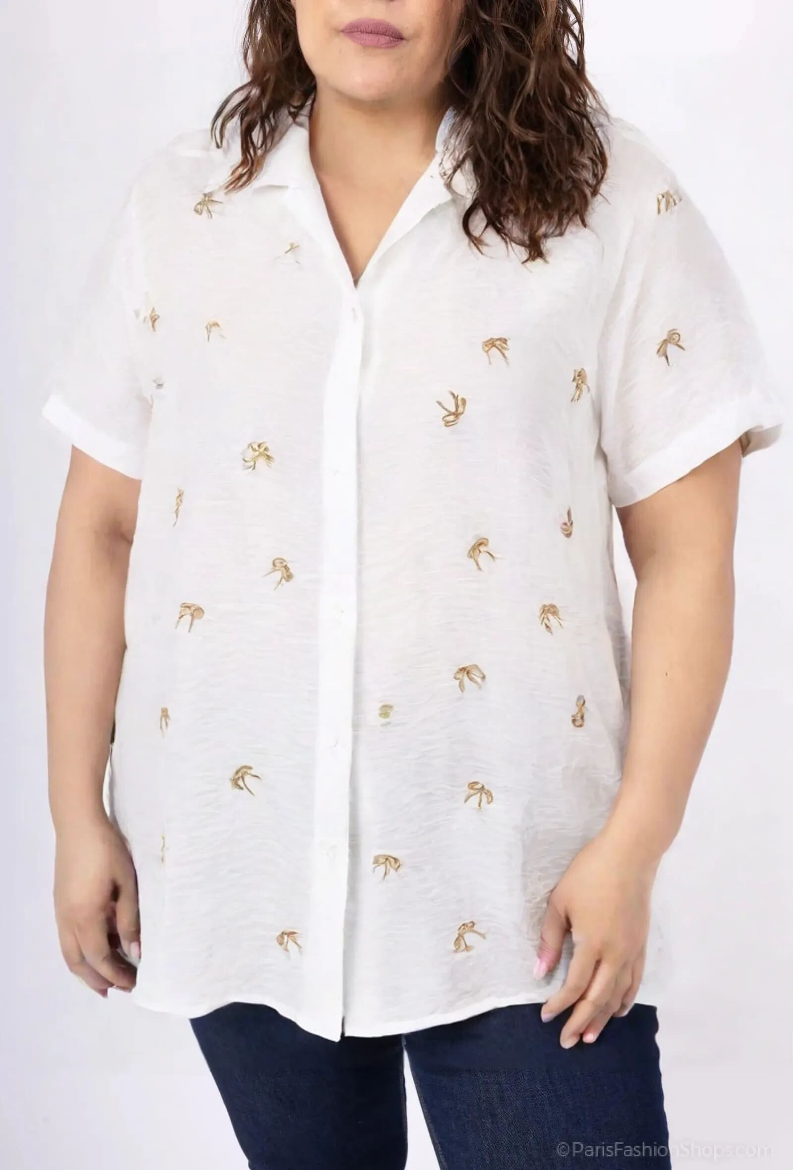 Mayorista World Fashion - Camisa de Mujer de Algodón Talla Grande Manga Corta - Elegante y Cómoda