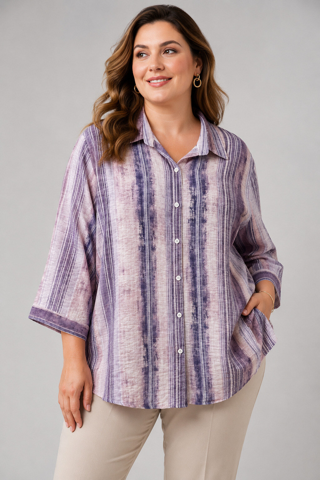 Wholesaler World Fashion - Plus Size Cotton Shirt with 3/4 Sleeves – Elegant and Comfortable
