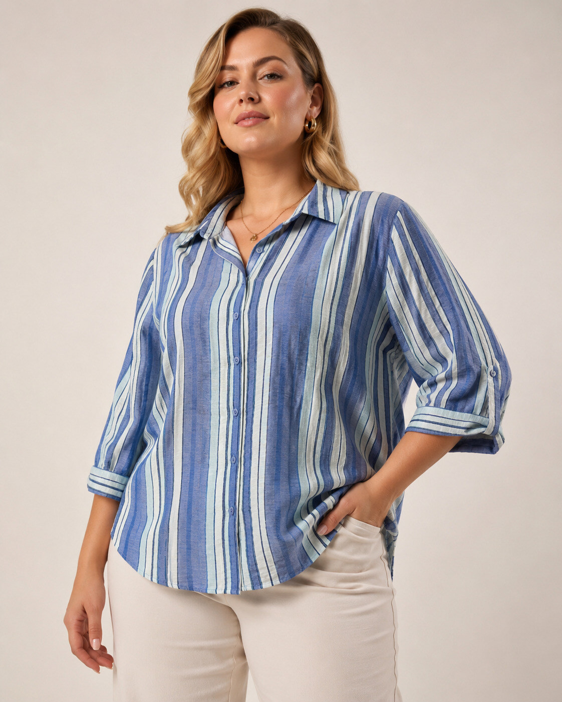 Grossiste World Fashion - Chemise Grande Taille Manches 3/4 en coton