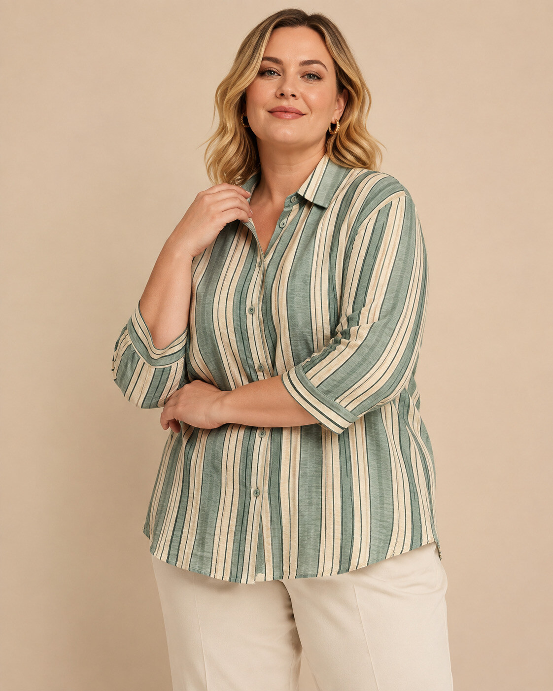 Grossiste World Fashion - Chemise Grande Taille Manches 3/4 en coton